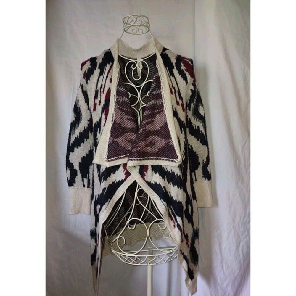 Sz XS Womens Blue Maroon Aztec Southwest Sweater Cardigan Embellished